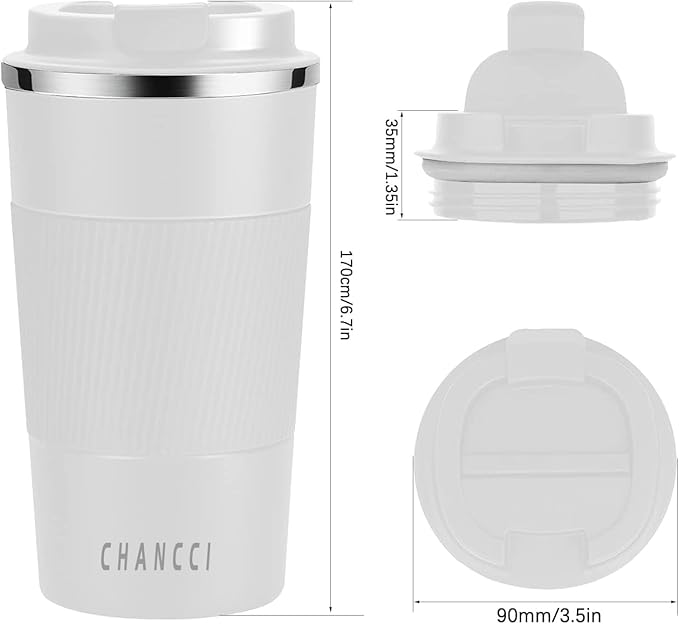 Travel Coffee Mug Spill Proof Leakproof 16 oz Insulated Coffee Mug with Screw Lid, Stainless Steel Vacuum Tumbler Reusable Thermal Coffee Cup to go for Hot and Cold Drinks -510ml, White
