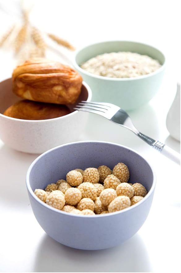 Wheat Straw Bowls 14oz Set of 4 - Unbreakable Cereal and Salad Bowl for Kids and Adults - Eco-Friendly Bowls for Snack, Soup and Dessert - Microwave & Dishwasher Safe