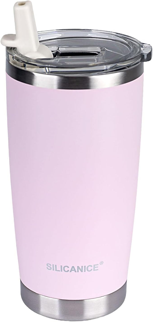 Light Pink 20 oz Stainless Steel Vacuum Insulated Tumbler with Flip Straw Lid,Durable Travel Iced Coffee Mugs Cups,Dishwasher Safe, Spill Proof,Grils Women men Friends,Easy Cleaning