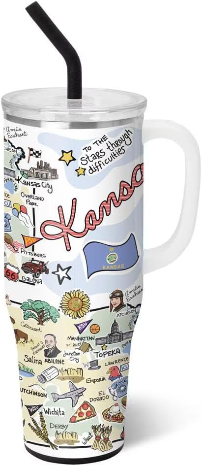 Swig Life 40oz Mega Mug, 40oz Tumbler with Handle and Straw, Extra Large Insulated Tumblers, Cup Holder Friendly Travel Mug (Kansas)