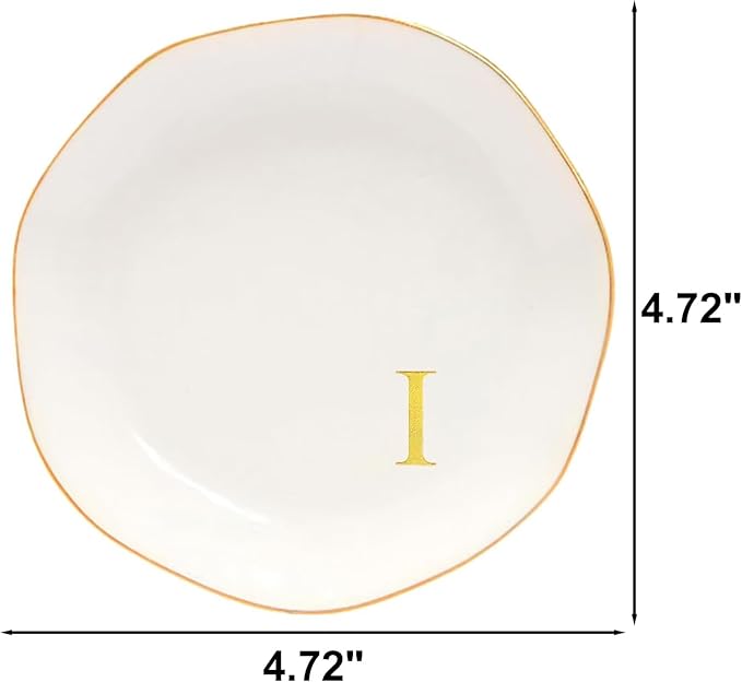 Ceramic Jewelry Tray Initial Ring Dish Personalized B-Monogrammed Engagement Wedding Gifts, for Birthday Mother's Day Christmas for Women, Ceramic White 4.75" (I)