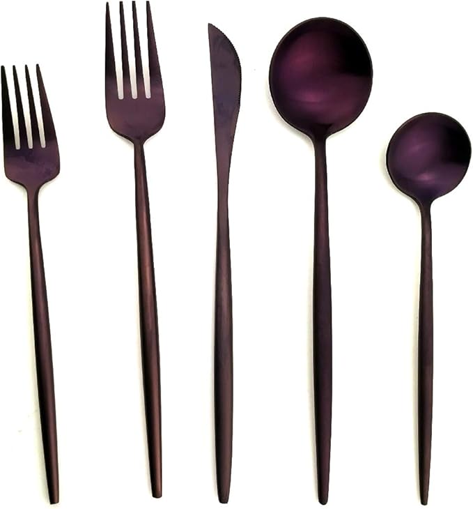 20-Pieces Luxury Purple 18/10 Stainless Steel Flatware Set, Matte Finish, Service for 4