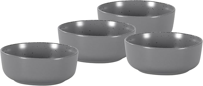 HomeVss, Nordic Shape Rising Rim Stoneware 20pc Dinnerware Set, Matte Grey with Speckle Finished Effect