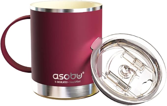 asobu Ultimate Ceramic Travel Mug, 12oz Insulated Stainless Steel Coffee Cup with Handle & Splash-Resistant Lid, Ceramic Lined for Pure Taste, BPA-Free, Double-Wall Vacuum for Hot Drinks