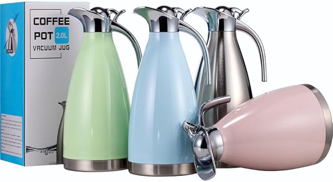 Sumerflos 68 Oz Stainless Steel Coffee Thermal Carafe/Double Walled Vacuum Thermos Insulated / 12 Hour Heat Retention / 2 Liters (Green)