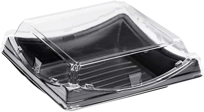 Restaurantware Roku 7.25 Inch Sushi Trays 100 Disposable Sushi Containers With Lids - Square Take Out Containers For Appetizers Entrees or Desserts Black Plastic To Go Containers