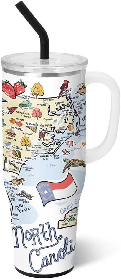 Swig Life 40oz Mega Mug, 40oz Tumbler with Handle and Straw, Extra Large Insulated Tumblers, Cup Holder Friendly Travel Mug (North Carolina)
