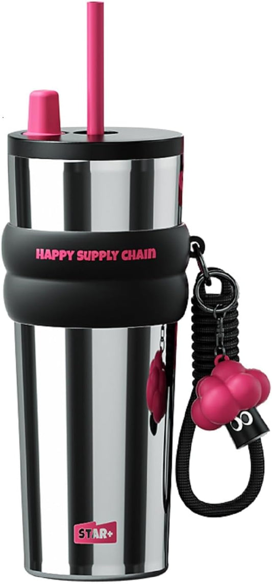 24 oz Stainless Steel Tumbler with Lid and Straw, Insulated Water Bottle Leak Proof for Hot and Cold, Portable Travel Coffee Mug, Reusable Coffee Cup for Women, Sliver