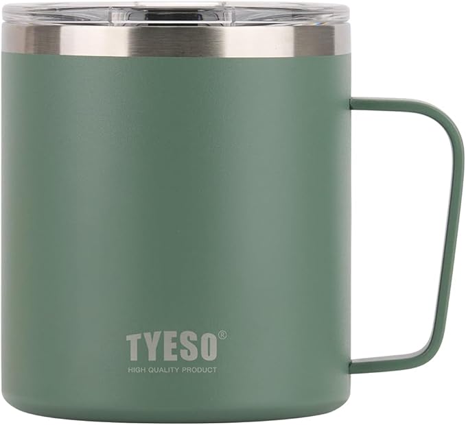 TYESO 14 oz Vacuum Insulated Mug Cup Stainless Steel Mug Coffee Mug with Lid Heat Insulation Cooling Direct Drip (Green)