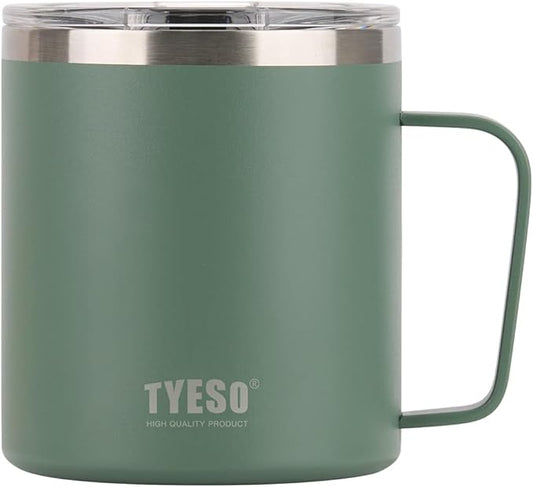 TYESO 14 oz Vacuum Insulated Mug Cup Stainless Steel Mug Coffee Mug with Lid Heat Insulation Cooling Direct Drip (Green)