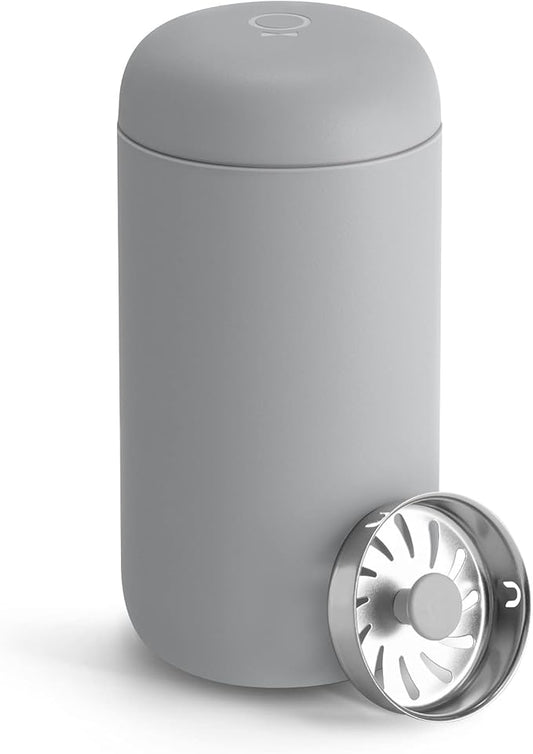 Fellow 12 oz Carter Move Travel Mug - Vacuum-Insulated Stainless Steel Travel Coffee Mug - Coffee Tumbler with Ceramic Interior and Splash Guard - Matte Grey