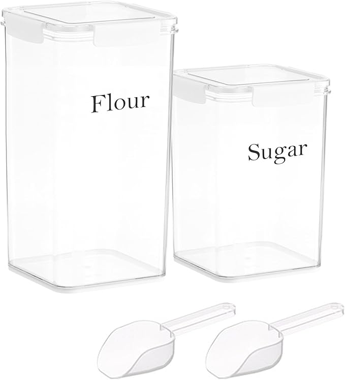 Set Of 2 Large Food Storage Jars 6L&5L - Airtight Containers with Lids,Flour And Sugar Containers Set with Free Spoon-Kitchen Canisters For Sugar,Flour,Coffee,Pantry Organization Box Keeper