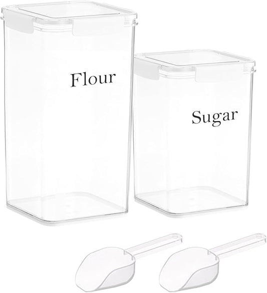 Set Of 2 Large Food Storage Jars 6L&5L - Airtight Containers with Lids,Flour And Sugar Containers Set with Free Spoon-Kitchen Canisters For Sugar,Flour,Coffee,Pantry Organization Box Keeper