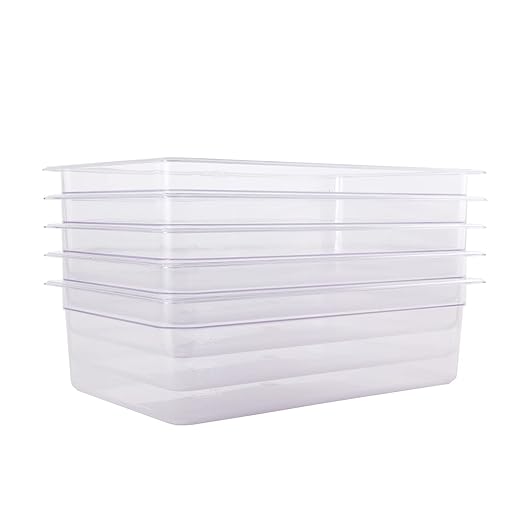 6-Pack Food Pan Full Size Clear Polycarbonate Food Pans 6" Deep Commercial Hotel Pans for Party, Restaurant, Hotel