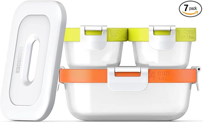 ZOKU - Nested Food Storage Containers with Freezer Pack, Leak Proof with Airtight Lids, for Sandwiches, Lunches, Leftovers and more, Easy to Clean, Reusable, BPA Free (Neat Stack) (7 Piece)