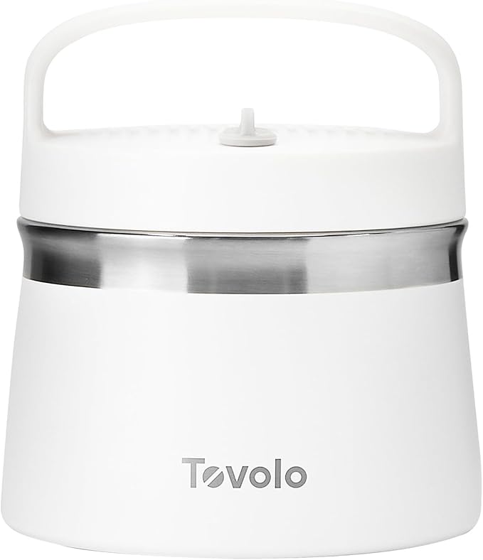 Tovolo 1 Quart Food Traveler White - Stainless Steel Food Storage Container, Double Wall Insulated Thermos for Hot and Cold Food, Spill-Proof Travel Container, BPA-Free, Dishwasher Safe