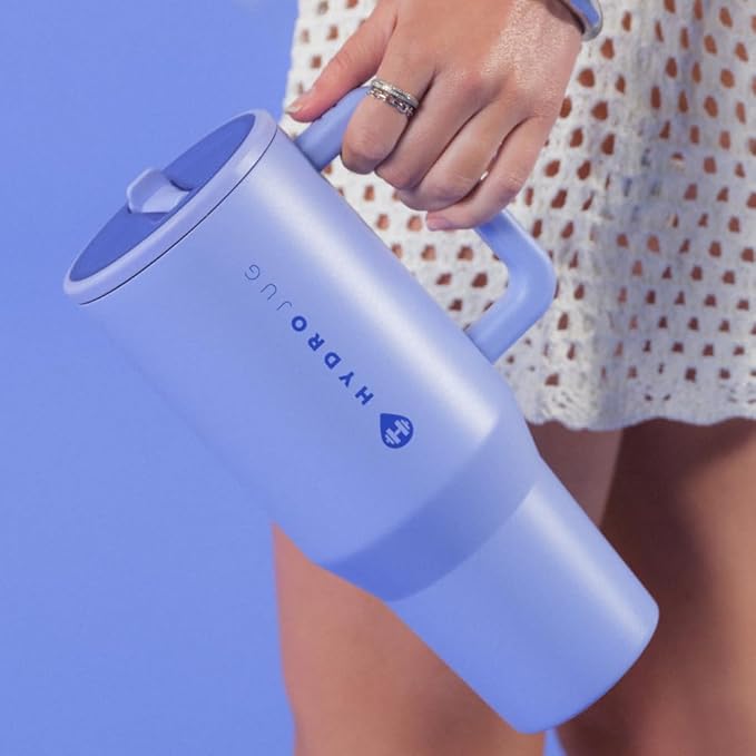 HydroJug Traveler - 40 oz Water Bottle with Handle & Flip Straw - Fits in Cup Holder, Leak Resistant Tumbler-Reusable Insulated Stainless Steel & Rubber Base - Gifts for Women & Men, Peri