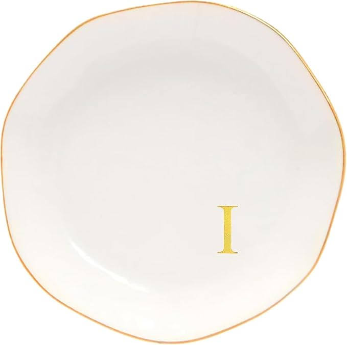 Ceramic Jewelry Tray Initial Ring Dish Personalized B-Monogrammed Engagement Wedding Gifts, for Birthday Mother's Day Christmas for Women, Ceramic White 4.75" (I)