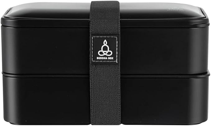 Restaurantware Bento Tek 40.5 Ounces Stackable Lunch Box 1 Reusable Adult Lunch Container - With Utensils Included Sauce Cup Black Plastic Layered Lunch Box Microwavable Dishwashable