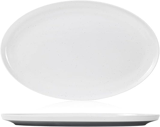 Webbylee ‌16" Melamine Oval Platter Set of 2 - Lightweight Durable Serving Tray for Party, Catering & Home | Dishwasher Safe, Fits Turkey/Charcuterie-White & Grey