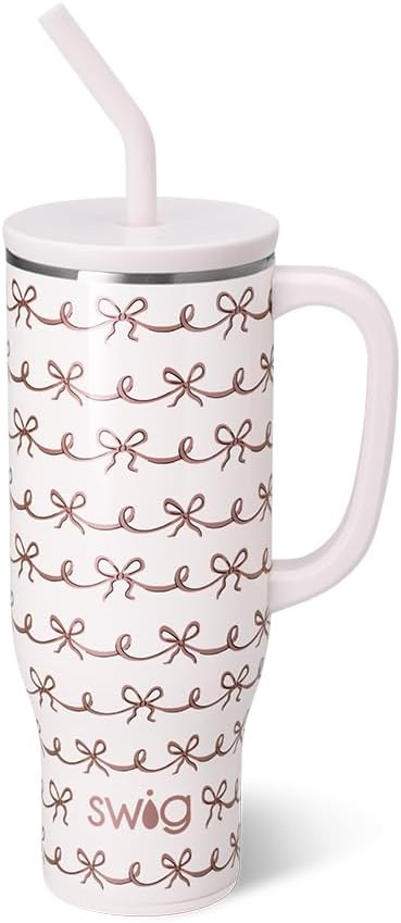 Swig Life 30oz Mega Mug, 30oz Tumbler with Handle and Straw, Large Insulated Tumblers, Cup Holder Friendly Travel Mug, Stainless Steel 30 oz Tumbler, Reusable Insulated Water Bottle (Pretty in Pink)