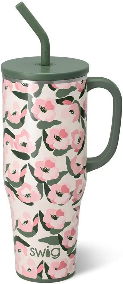 Swig Life 40oz Mega Mug, 40oz Tumbler with Handle and Straw, Extra Large Insulated Tumblers, Cup Holder Friendly Travel Mug (Sweet Pea)