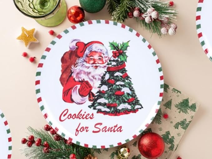 10-Inch Christmas Melamine Dinner Plates, 12-Piece Dishes Set, Lightweight & Stackable for Holidays& Decor‌ Party plates, Ideal for Salad,Dessert,Fruit and Cakes