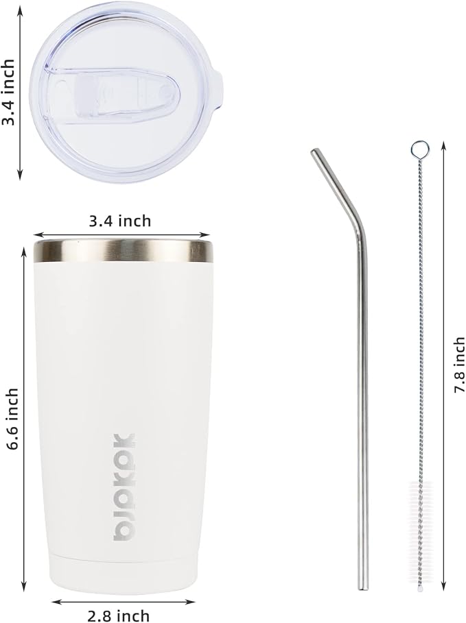BJPKPK White Stainless Steel Tumbler With Lid And Straw 20 oz Insulated Tumblers Thermal Cup For Hot And Cold Drinks