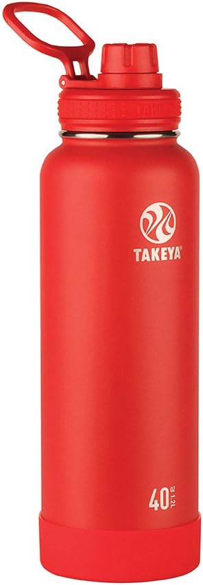 Takeya Actives Water Bottle with Spout Lid - Bottle with Double Stainless Steel Insulation - Dishwasher Safe & BPA-Free - Bottle with Spout Lid & Removable Bumper - 40 oz, Watermelon
