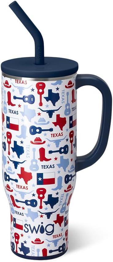 Swig Life 30oz Mega Mug, 30oz Tumbler with Handle and Straw, Large Insulated Tumblers, Cup Holder Friendly Travel Mug, Stainless Steel 30 oz Tumbler, Reusable Insulated Water Bottle (Lone Star)
