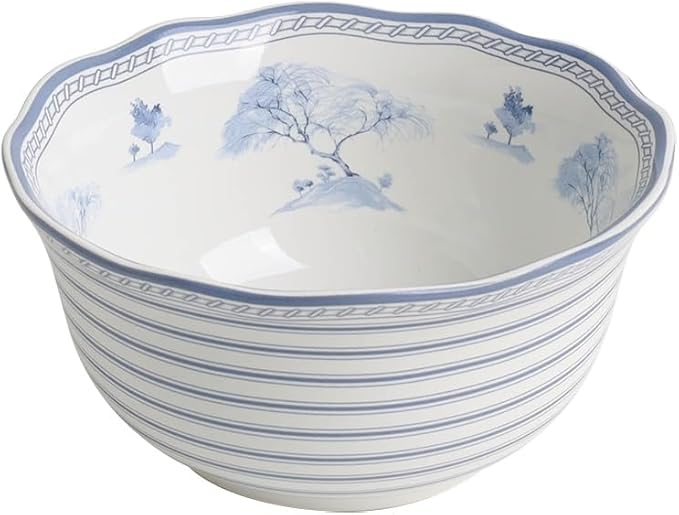 222 Fifth 12-Piece Porcelain Dinnerware Set for 4, Glossy White Plates and Bowls Set with Blue Decal, Elegant Square Ceramic Dish Set, Kitchen Tableware, Microwave & Dishwasher Safe, Scenic Toile
