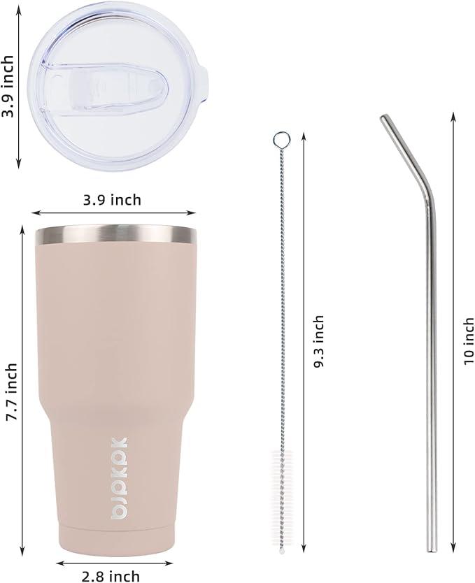 BJPKPK 30 oz Tumbler Cups With Lid And Straw Stainless Steel Double Wall Vacuum Insulated Tumblers For Women and Men Apricot