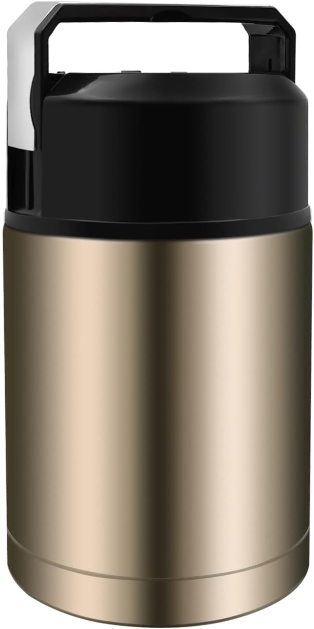 35oz Soup Thermos, Stainless Steel Thermos for Hot Food, Wide Mouth Food Thermos Jar, Insulated Lunch Container Leak Proof Vacuum Thermal Flask(gold)