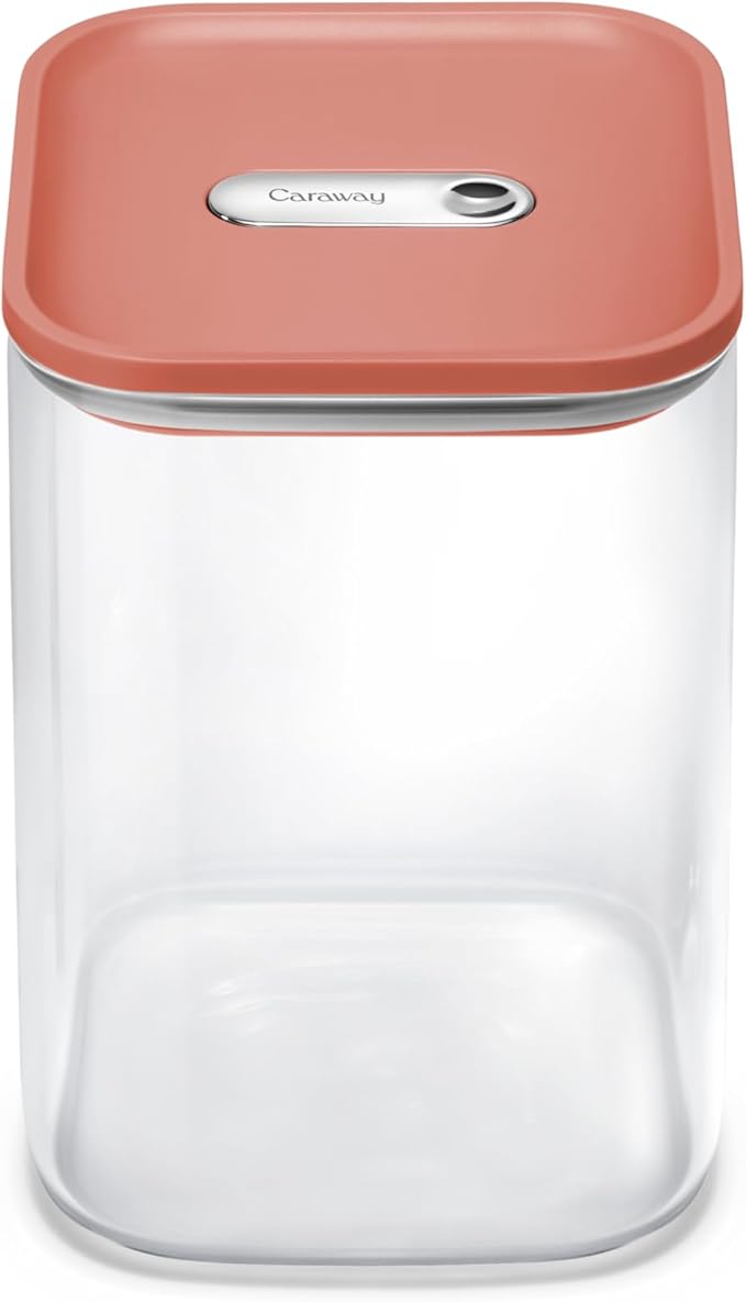 Caraway 4qt Glass Airtight Food Storage Container with Lid – Non-Toxic, BPA-Free Kitchen Storage Container – Stackable, Space-Saving Airtight Container for Dry Goods and More - Perracotta