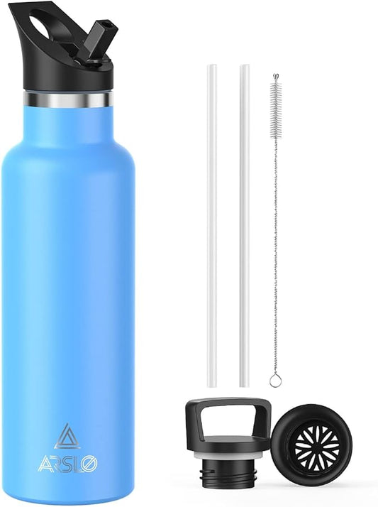 Stainless Steel Double Wall Water Bottles, Vacuum Insulated Bottle With Straw Lid, Insulated Water Bottle Keeps Water Cold for 24 Hours, Hot for 12 Hours, Hiking, Sports