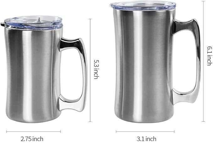 Stainless Steel Double Walled Mugs 20 oz Metal Coffee & Tea &Wine Cup Mug Insulated Cups with Handles Keep Drinks Cold or Hot Longer