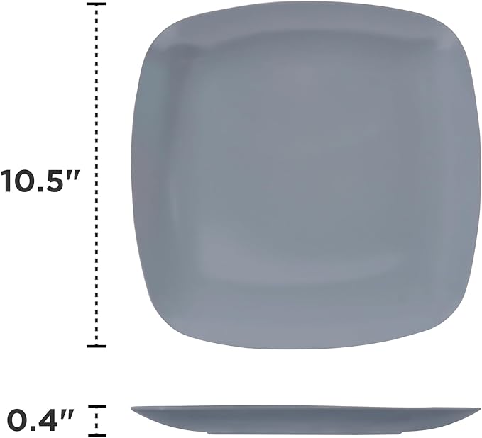 TP 10.5" Melamine Square Dinner Plates, 6-piece Plate Set Unbreakable Serving Dishes for Indoors and Outdoors, Unbreakable Dinner Service for 6, Gray