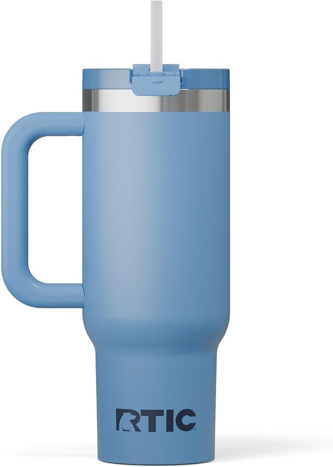 RTIC 30 oz Road Trip Tumbler Double-Walled Insulated Stainless Steel Portable Travel Coffee Mug Cup with Lid, Handle and Straw, Denim