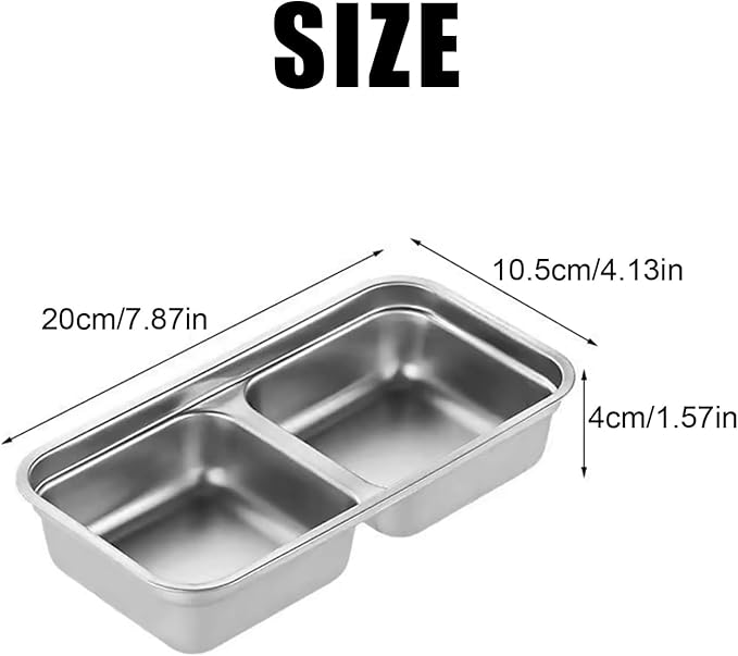 Stainless Steel Snack Containers - 2 Compartment Bento Box with Lids, Dishwasher-Reusable Storage Containers for Snacks, Dips, Fruits, Leak Proof, Travel, Camping (Includes Spoon & Fork)