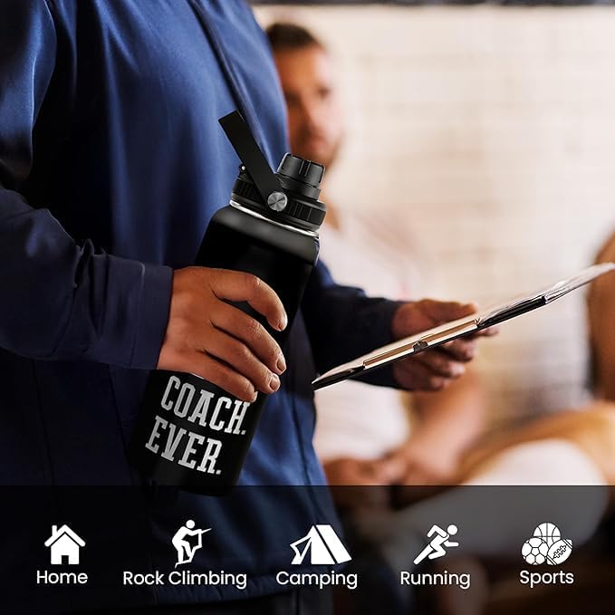 Sport Coach Insulated Engraved Stainless Steel Water Bottle 32oz, Best Coach Ever, Vacuum Chug Lid Travel Tumbler For Men Friends Coaches, Gift for Birthday Christmas