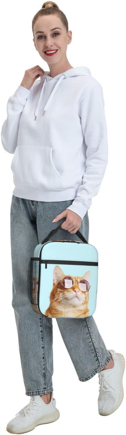 Sunglasses Cat Reusable Lunch Box Insulated LunchBox Cooler Lunch Bag