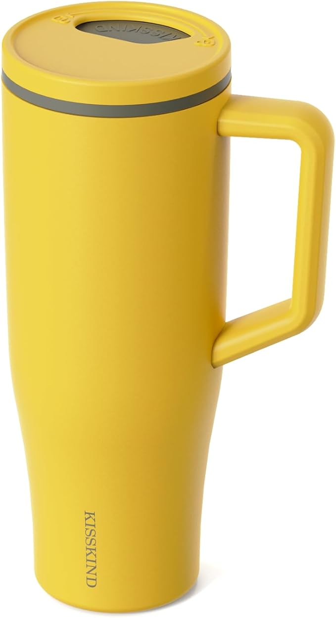 KISSKIND 40 oz Tumbler with Handle and Straw | Lumi Spin Hidden Straw 100% Leakproof Insulated Tumbler | Stainless Steel Water Bottle for Mom, Nurse, Teacher | Ginger