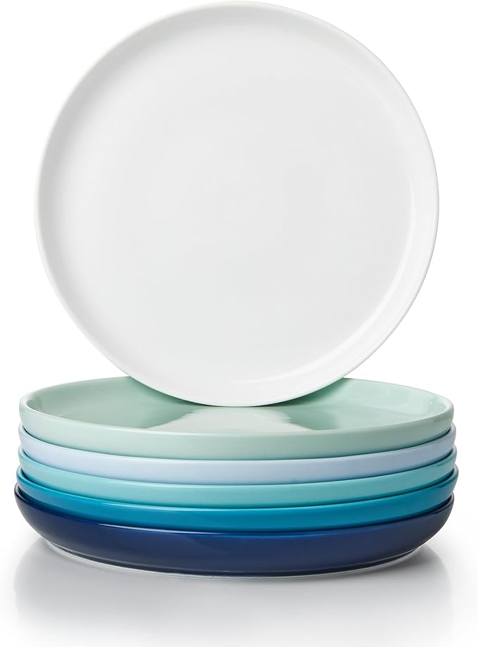 Sweese Porcelain Dessert Plates 7.4 Inch - Set of 6, Salad Appetizer Plates, Microwave Dishwasher Safe, Scratch Resistant, Blue