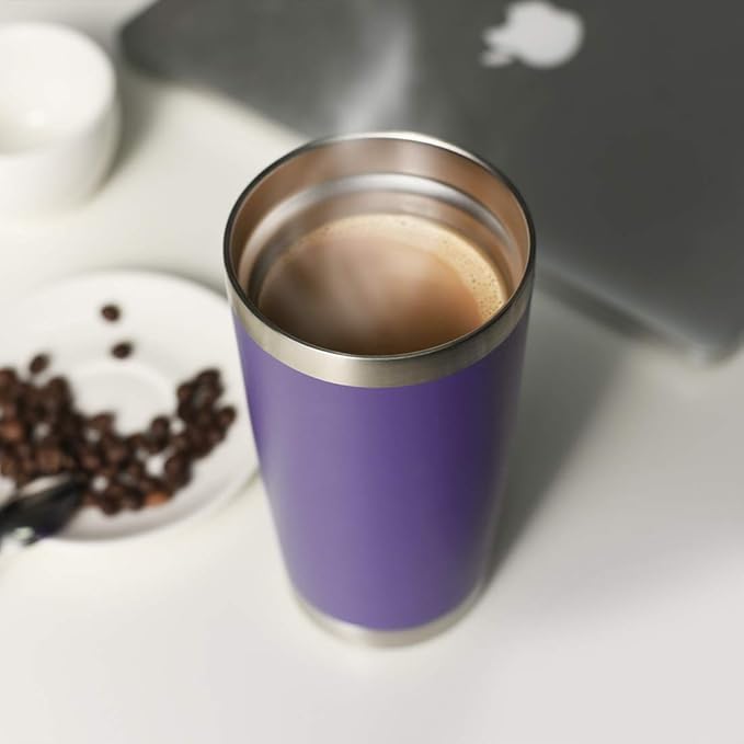 DOMICARE 20oz Stainless Steel Tumbler Bulk with Lid, Double Wall Vacuum Insulated Travel Mug, Powder Coated Coffee Cup (Powder Purple, 12)
