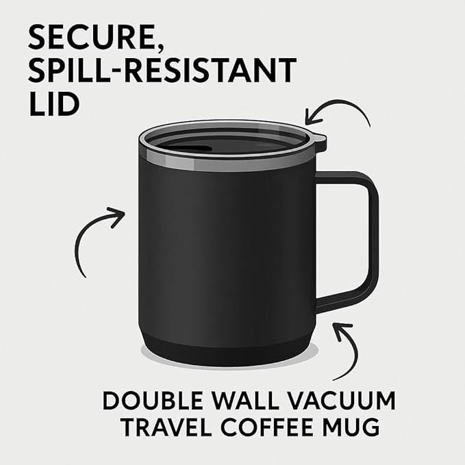 Coffee Cup Travel Mug Insulated - 12 Oz | Ceramic Lined Tumbler Cup with Lid | Reusable Office Mug | Double Wall Vacuum Eco-Friendly, BPA-Free