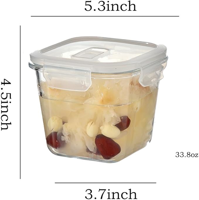 Square Glass Food Storage Containers, 4 Cup Glass Soup Container with Airtight Lids,Square Food Meal Prep Bowls for Salad soupleftovers, Fridge、Microwave、Dishwasher Safe (4 Pack)