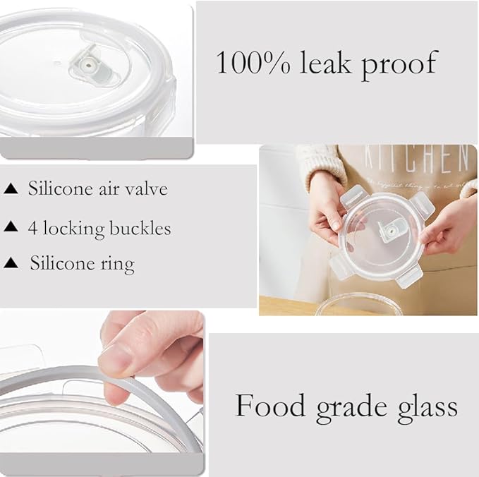 8 Pack Glass Food Storage Containers with lids, Round Glass Soup Container with Airtight Lids, Reusable Leakproof, Round Food Bowls for Soup, leftovers, Dishwasher Microwave Freezer Safe