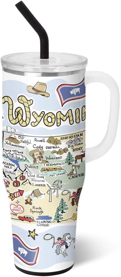 Swig Life 40oz Mega Mug, 40oz Tumbler with Handle and Straw, Extra Large Insulated Tumblers, Cup Holder Friendly Travel Mug (Wyoming)