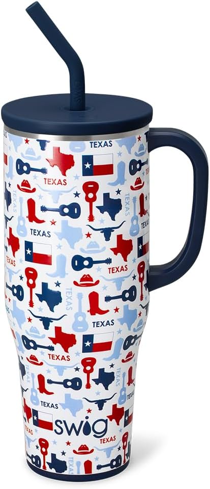 Swig Life 40oz Mega Mug, 40oz Tumbler with Handle and Straw, Extra Large Insulated Tumblers, Cup Holder Friendly Travel Mug (Lone Star)