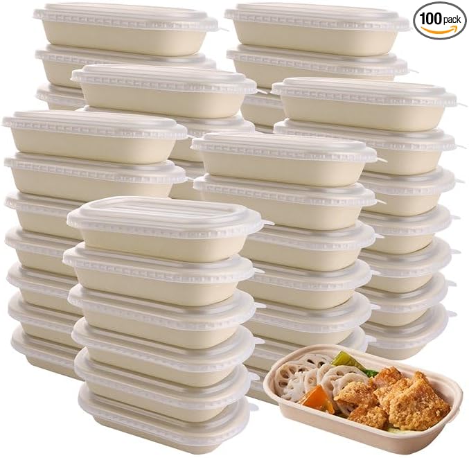 100Pcs 17 oz Paper Bowls with Lid, Disposable Salad Bowls with Lids, Microwave Safe Paper Take Out Food Containers for Meal Prep